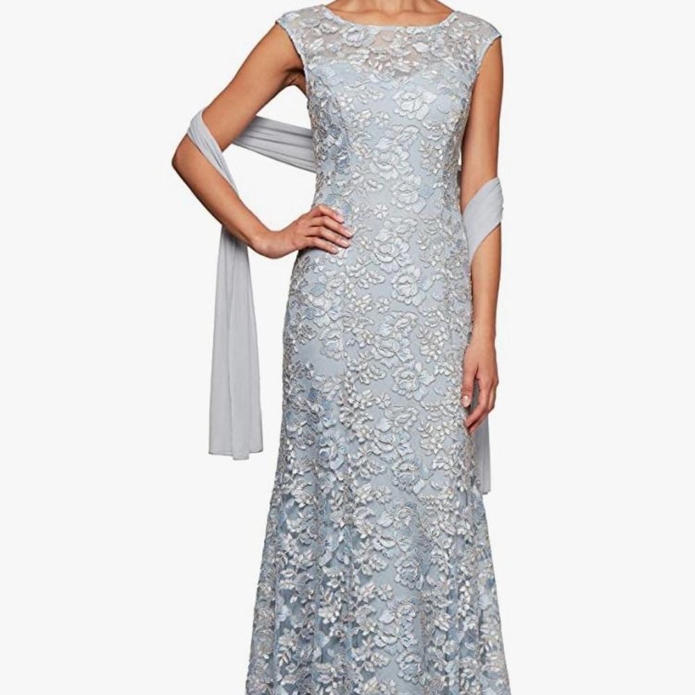 Alex Evenings Light Blue Long Sleeveless D…